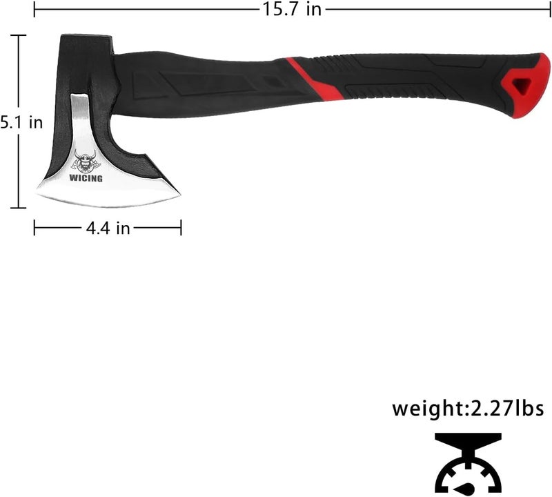 WICING 15 inch Hatchet for Small to Medium Size Kindling, Splitting Axe 1065 High Manganese Steel and Ergonomic Fiberglass Handle, 2.3 pounds - Image 2